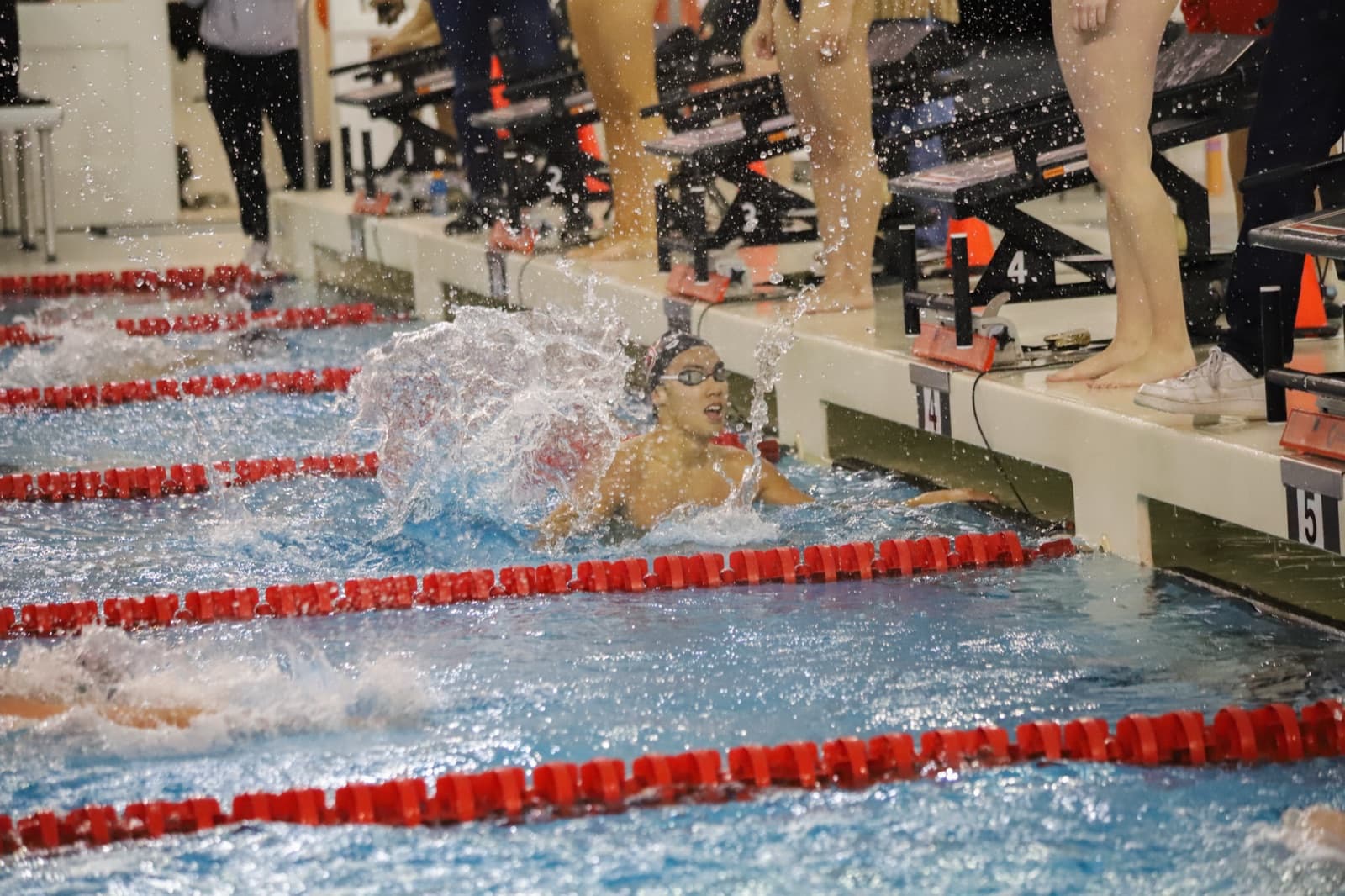 Chris mid-race at a swim meet